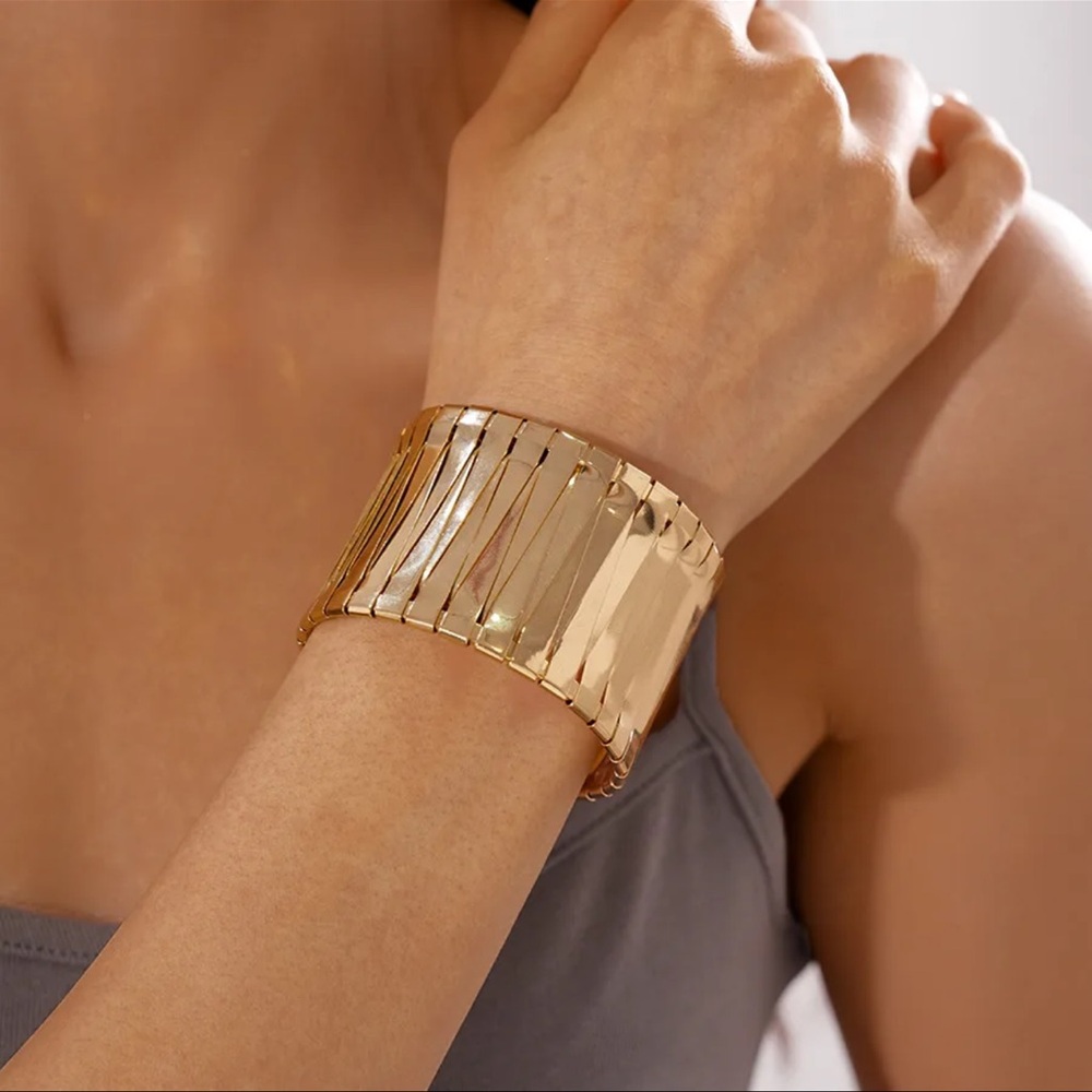 Gold Pleated Statement Cuff Bracelet